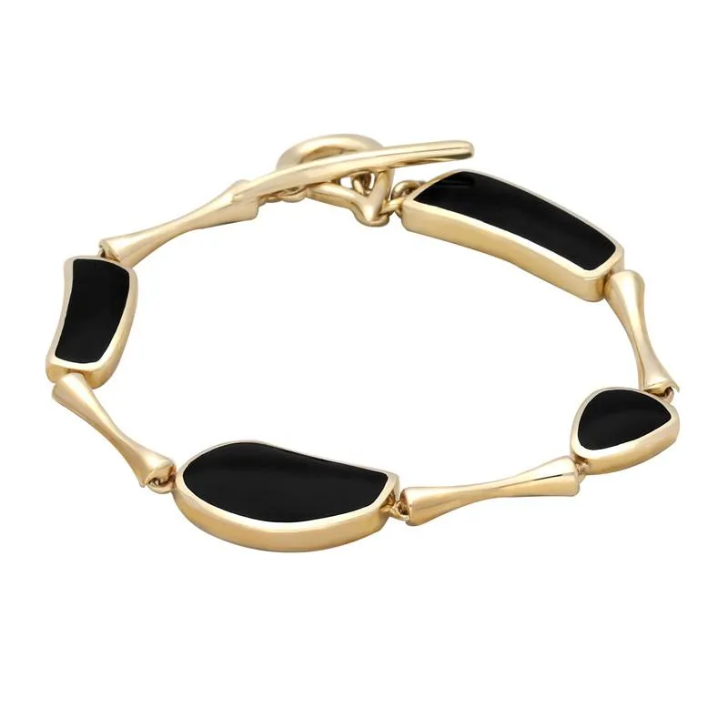 9ct Yellow Gold Whitby Jet Four Stone Triangle Rectangle T Bar Bracelet D
