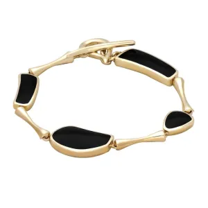 9ct Yellow Gold Whitby Jet Four Stone Triangle Rectangle T Bar Bracelet D