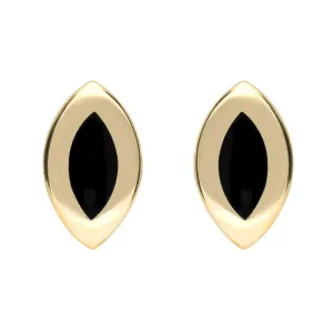9ct Yellow Gold Whitby Jet Framed Marquise Stud Earrings