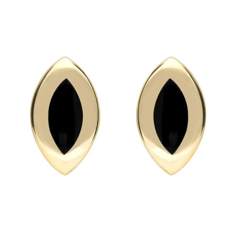 9ct Yellow Gold Whitby Jet Framed Marquise Stud Earrings