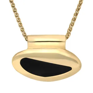 9ct Yellow Gold Whitby Jet Freeform Irregular Oval Necklace
