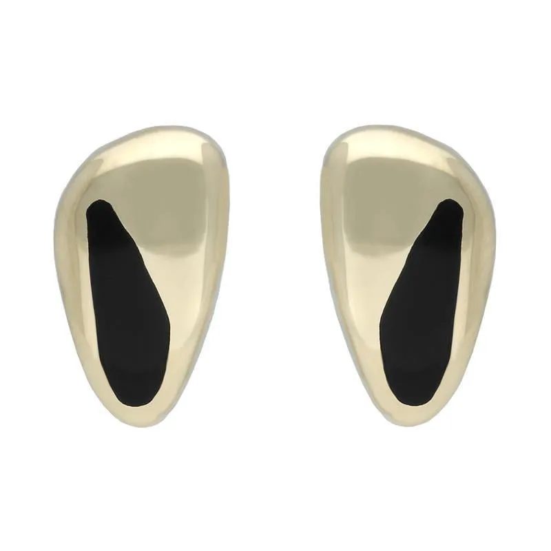 9ct Yellow Gold Whitby Jet Gold Freeform Stud Earrings