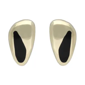 9ct Yellow Gold Whitby Jet Gold Freeform Stud Earrings