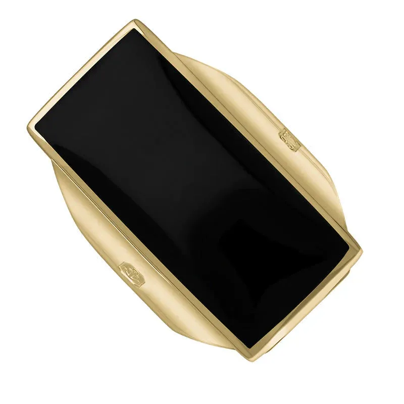 9ct Yellow Gold Whitby Jet King's Coronation Hallmark Large Oblong Ring D