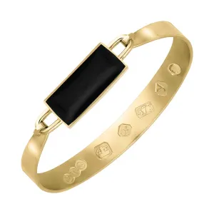 9ct Yellow Gold Whitby Jet King's Coronation Hallmark Wide Oblong Bangle D