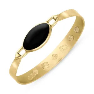 9ct Yellow Gold Whitby Jet King's Coronation Hallmark Wide Oval Bangle D