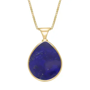 9ct Yellow Gold Whitby Jet Lapis King's Coronation Hallmark Double Sided Pear-shaped Necklace D