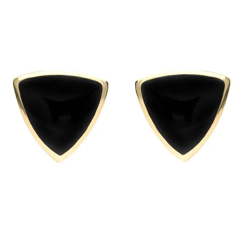 9ct Yellow Gold Whitby Jet Large Curved Triangle Stud Earrings