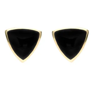 9ct Yellow Gold Whitby Jet Large Curved Triangle Stud Earrings