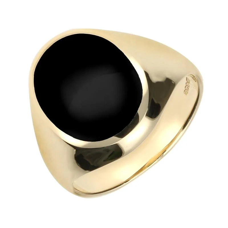 9ct Yellow Gold Whitby Jet Large Oval Signet Ring