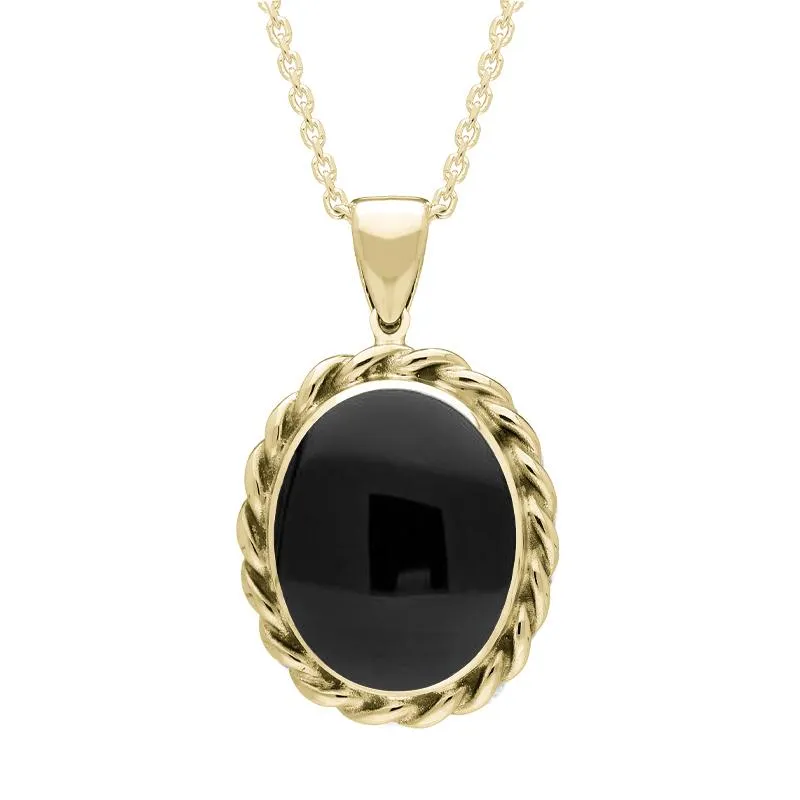 9ct Yellow Gold Whitby Jet Large Rope Oval Necklace
