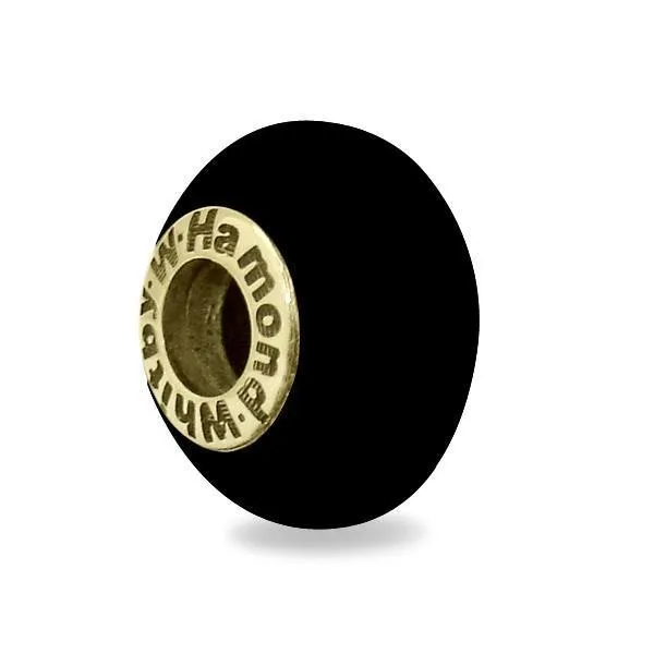 9ct Yellow Gold Whitby Jet Logo Bead Charm