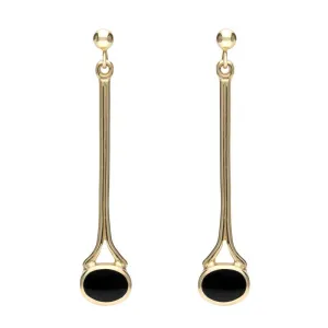 9ct Yellow Gold Whitby Jet Long Drop Earrings