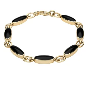 9ct Yellow Gold Whitby Jet Long Oval Bracelet