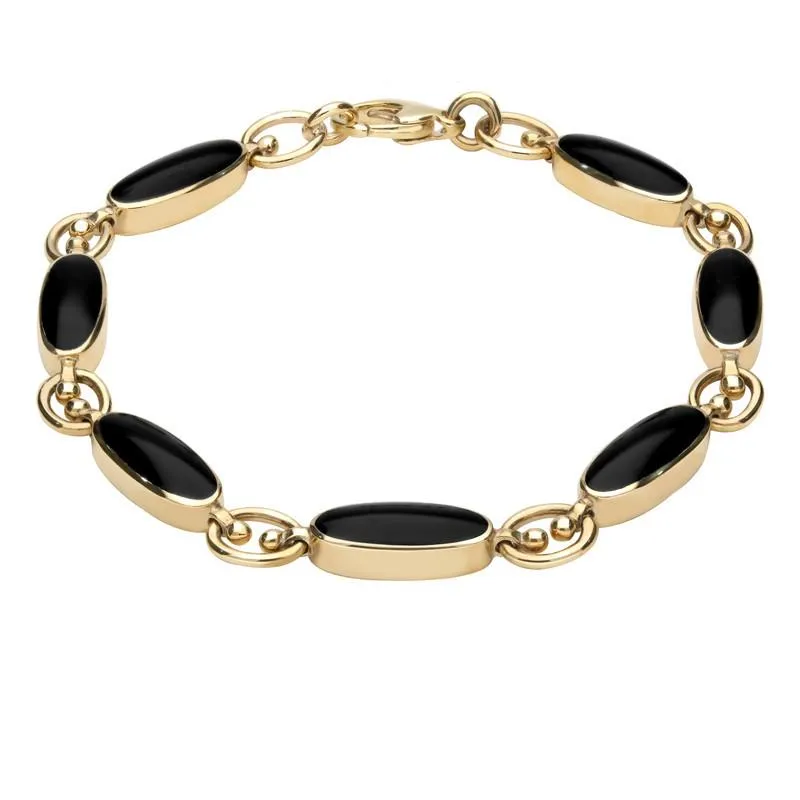 9ct Yellow Gold Whitby Jet Long Oval Bracelet