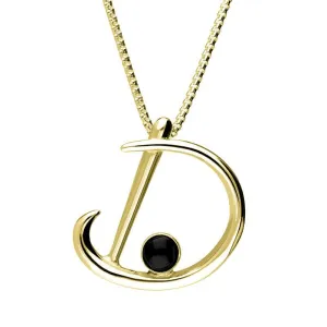 9ct Yellow Gold Whitby Jet Love Letters Initial D Necklace