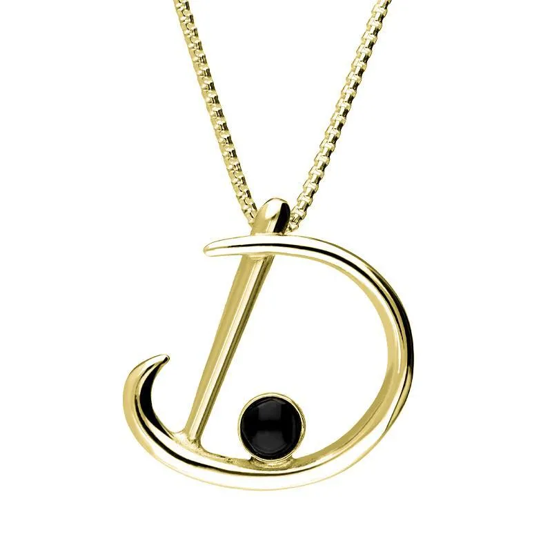 9ct Yellow Gold Whitby Jet Love Letters Initial D Necklace