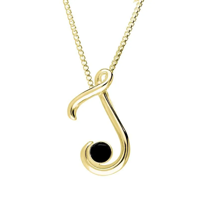 9ct Yellow Gold Whitby Jet Love Letters Initial J Necklace