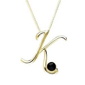 9ct Yellow Gold Whitby Jet Love Letters Initial K Necklace