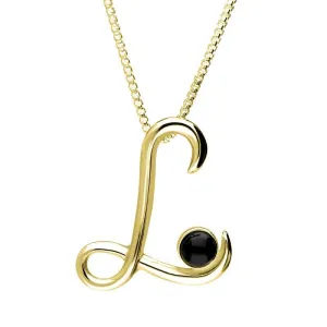 9ct Yellow Gold Whitby Jet Love Letters Initial L Necklace