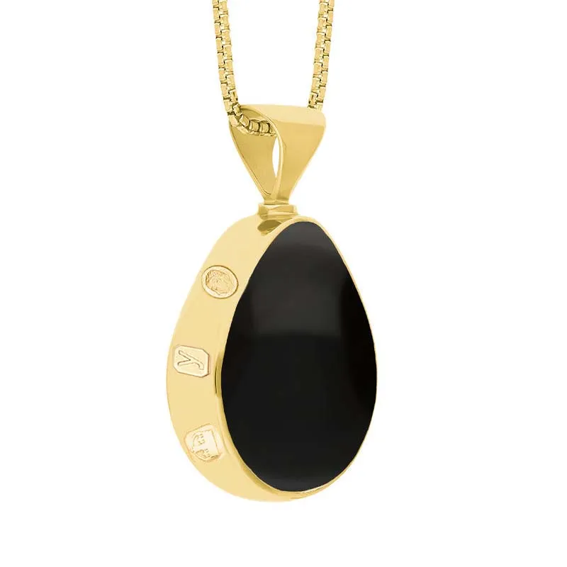 9ct Yellow Gold Whitby Jet Malachite King's Coronation Hallmark Double Sided Pear-shaped Necklace D
