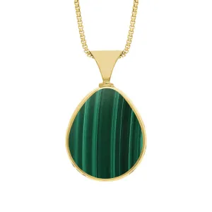 9ct Yellow Gold Whitby Jet Malachite King's Coronation Hallmark Double Sided Pear-shaped Necklace D