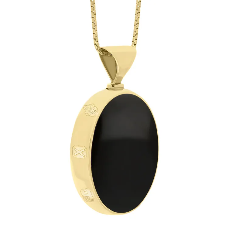 9ct Yellow Gold Whitby Jet Malachite Queens Jubilee Hallmark Double Sided Oval Necklace D