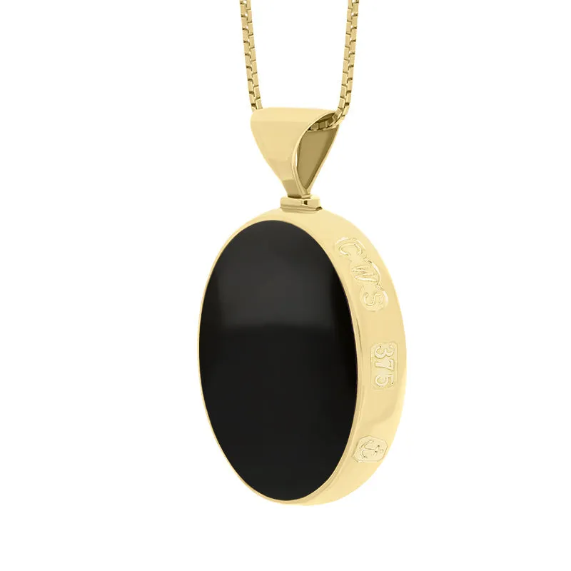 9ct Yellow Gold Whitby Jet Malachite Queens Jubilee Hallmark Double Sided Oval Necklace D