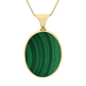 9ct Yellow Gold Whitby Jet Malachite Queens Jubilee Hallmark Double Sided Oval Necklace D