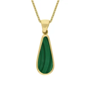 9ct Yellow Gold Whitby Jet Malachite Small Double Sided Pear Cut Fob Necklace