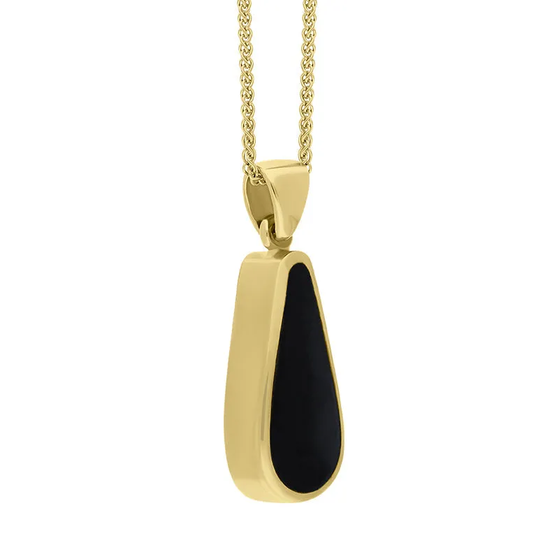 9ct Yellow Gold Whitby Jet Malachite Small Double Sided Pear Cut Fob Necklace