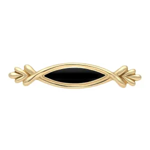 9ct Yellow Gold Whitby Jet Marquise Fleur Brooch