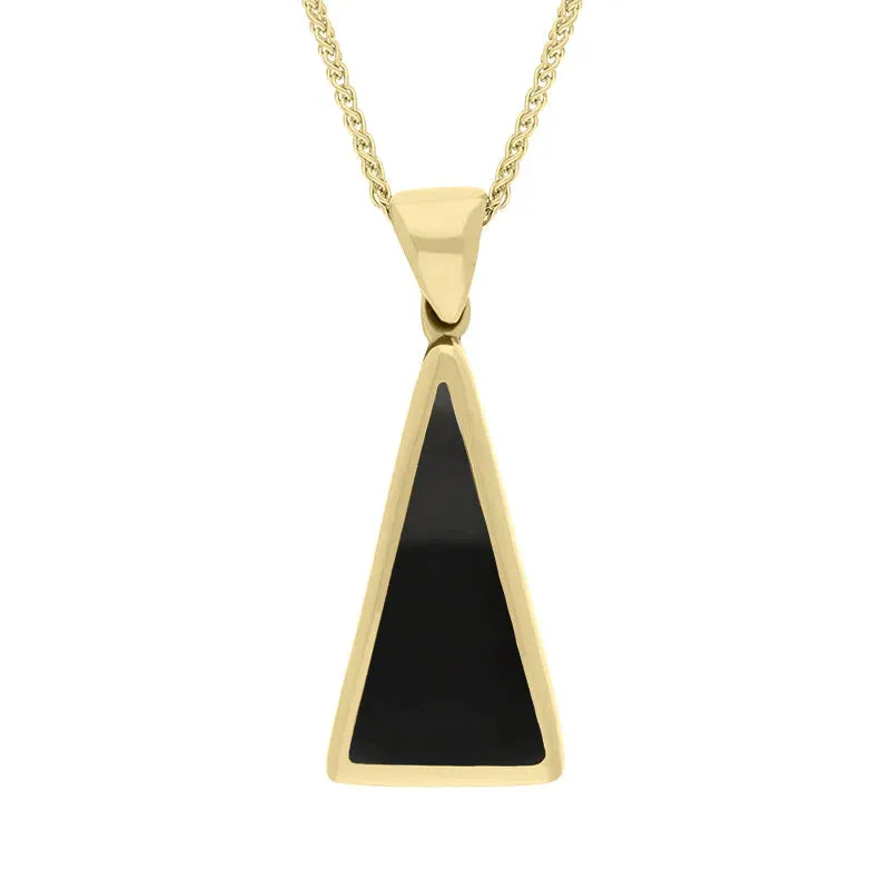 9ct Yellow Gold Whitby Jet Mother Of Pearl Double Sided Triangular Fob Necklace