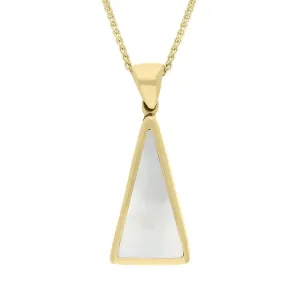 9ct Yellow Gold Whitby Jet Mother Of Pearl Double Sided Triangular Fob Necklace
