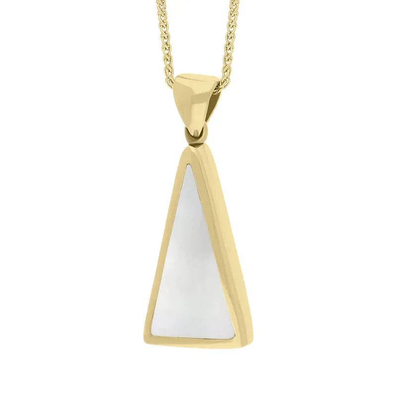 9ct Yellow Gold Whitby Jet Mother Of Pearl Double Sided Triangular Fob Necklace