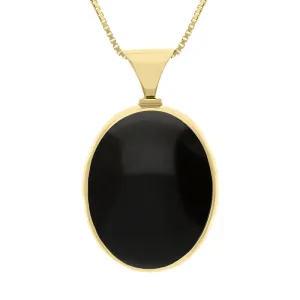 9ct Yellow Gold Whitby Jet Mother of Pearl Queens Jubilee Hallmark Double Sided Oval Necklace D