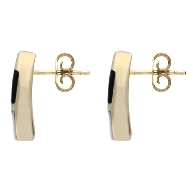 9ct Yellow Gold Whitby Jet Mother of Pearl Three Stone Stud Earrings