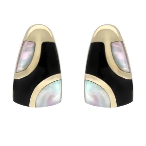 9ct Yellow Gold Whitby Jet Mother of Pearl Three Stone Stud Earrings