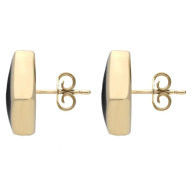 9ct Yellow Gold Whitby Jet Organic Pentagon Shaped Stud Earrings