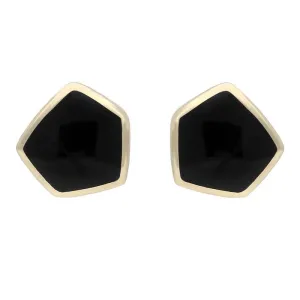 9ct Yellow Gold Whitby Jet Organic Pentagon Shaped Stud Earrings
