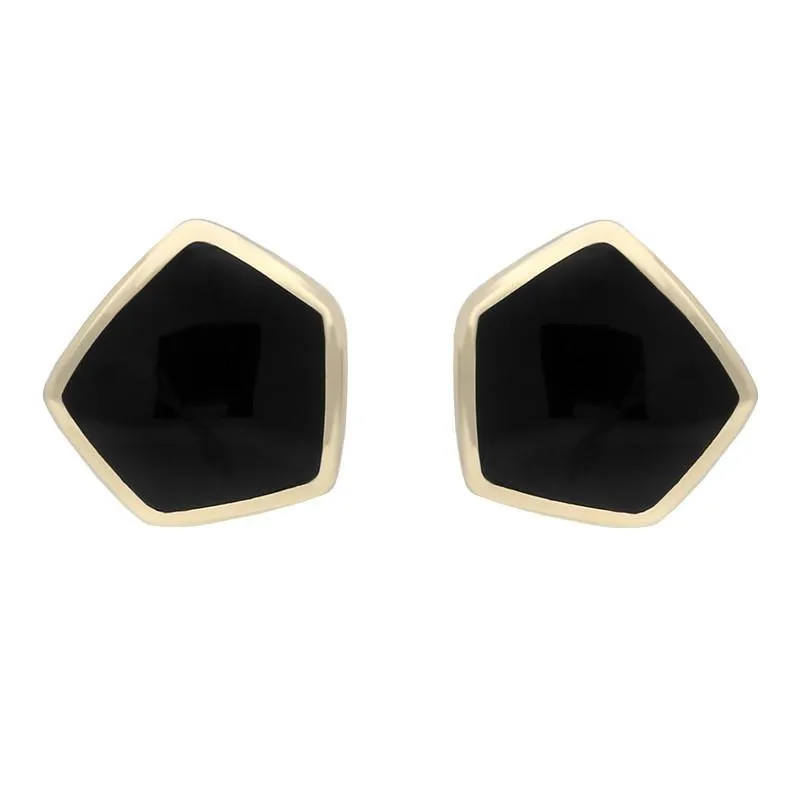 9ct Yellow Gold Whitby Jet Organic Pentagon Shaped Stud Earrings
