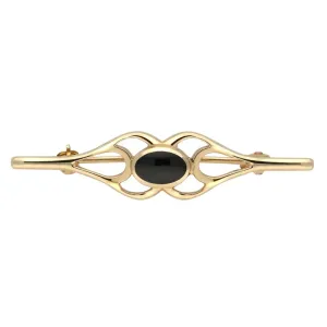 9ct Yellow Gold Whitby Jet Oval Pierced Spoon Brooch