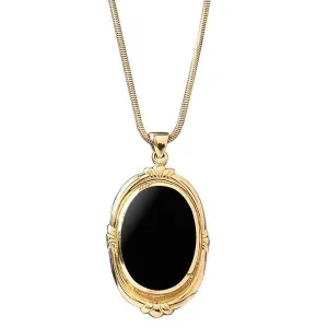 9ct Yellow Gold Whitby Jet Oval Shape Fleur Necklace