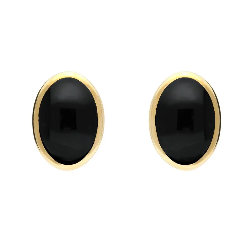 9ct Yellow Gold Whitby Jet Oval Stud Earrings