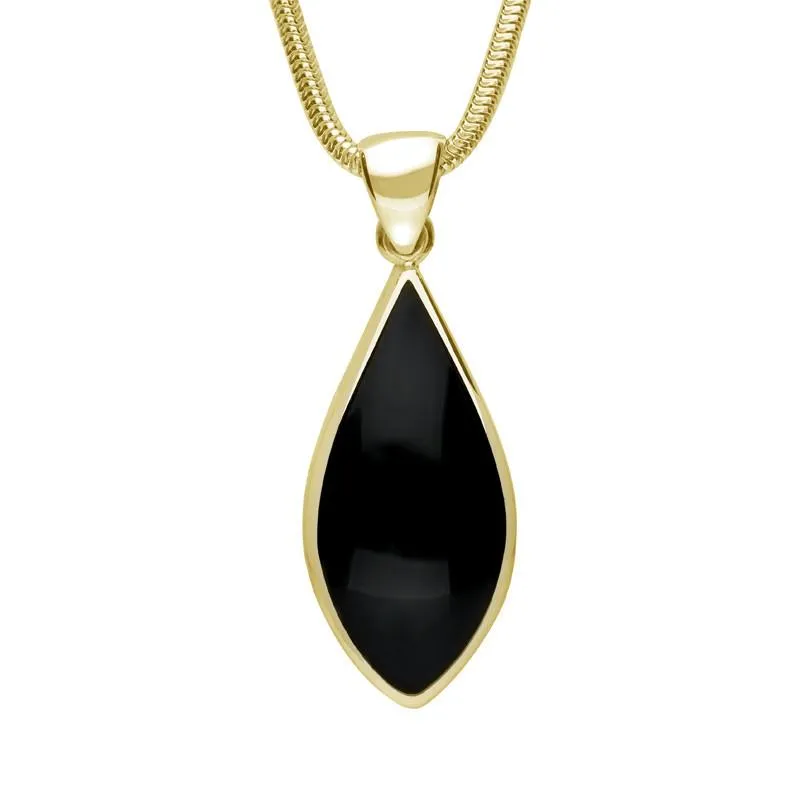 9ct Yellow Gold Whitby Jet Pointed Pear Necklace