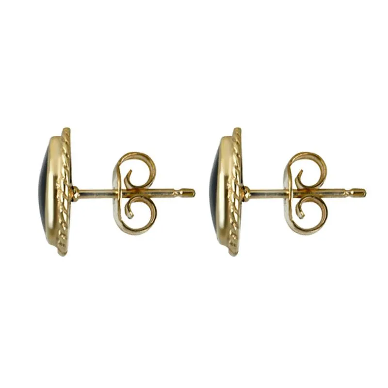 9ct Yellow Gold Whitby Jet Rope Edge Stud Earrings