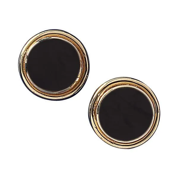 9ct Yellow Gold Whitby Jet Round Classic Stud Earrings