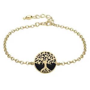 9ct Yellow Gold Whitby Jet Round Tree of Life Chain Bracelet