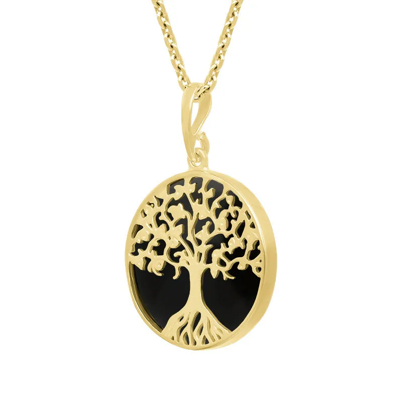 9ct Yellow Gold Whitby Jet Round Tree of Life Necklace