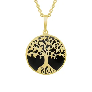 9ct Yellow Gold Whitby Jet Round Tree of Life Necklace